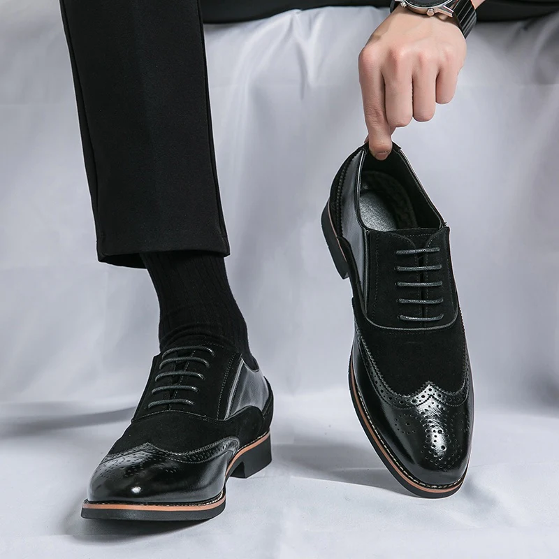 Men'S Dress Shoes Leather Classic Formal Men Oxfords Retro Derby Oxford - Image 4