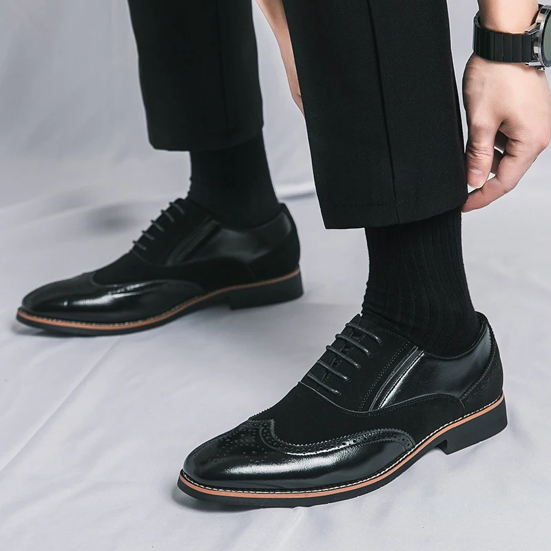 Men'S Dress Shoes Leather Classic Formal Men Oxfords Retro Derby Oxford - Image 5