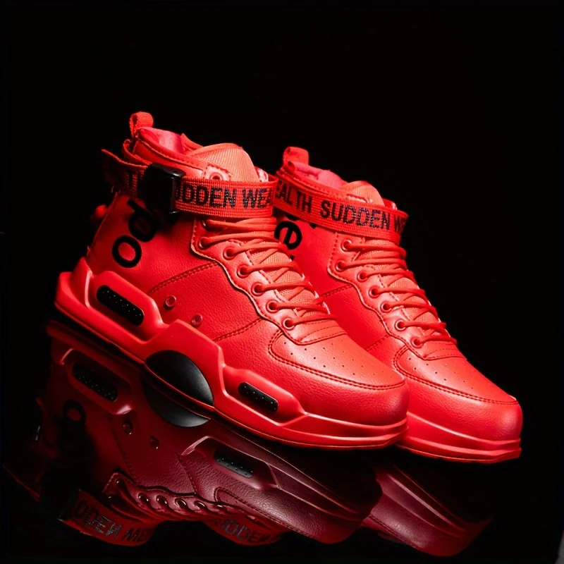 Men's Easily Wiped Clean Skate Shoes With Good Grip, High Top Trainers Fashion Sneakers Breathable Lace-up Outdoor Shoes, Men's Footwear - Image 4