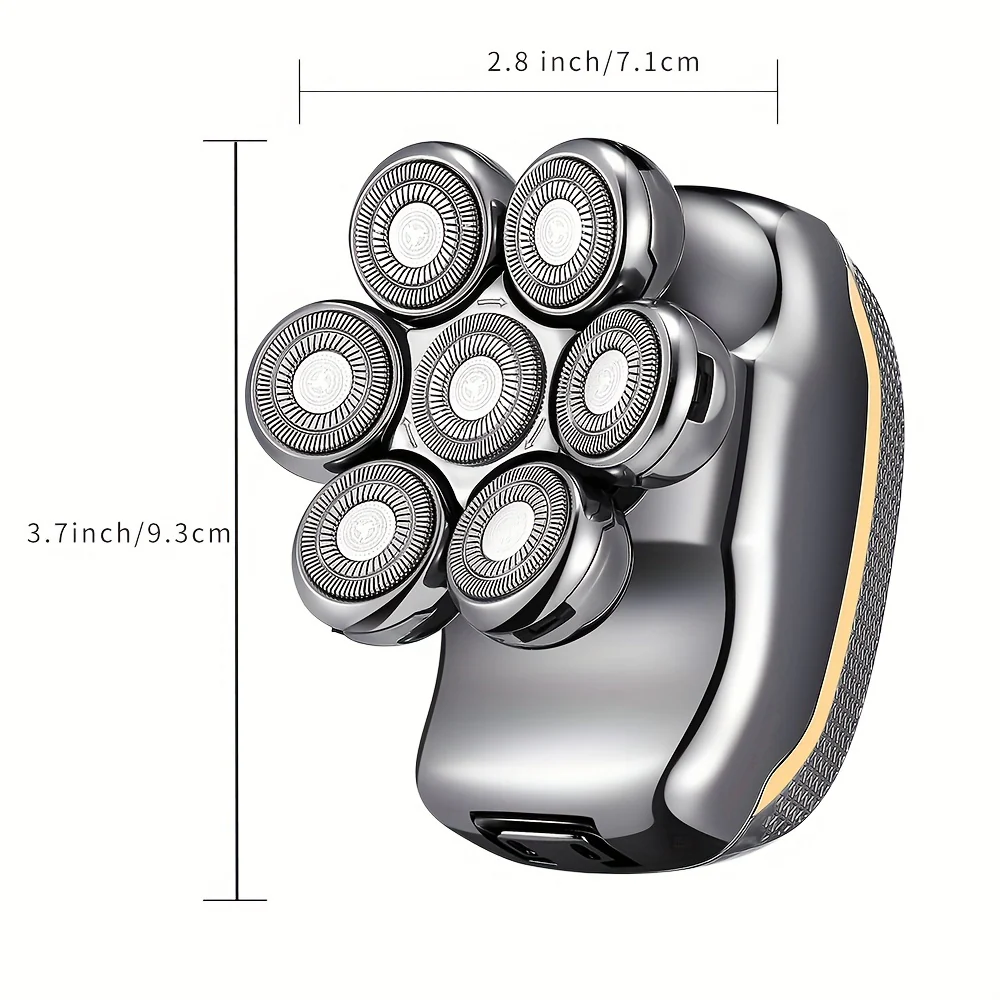 Men'S Electric Head Shaver Razor - Rechargeable Cordless Hair Shaving Razors for Bald Man 6 in 1 Wet Dry Beard Trimmer Body Hair Cutting Clipper Grooming Kit 7 Rotary Heads (Gray) - Power Supply: USB Charging (built-in Batter - Image 4