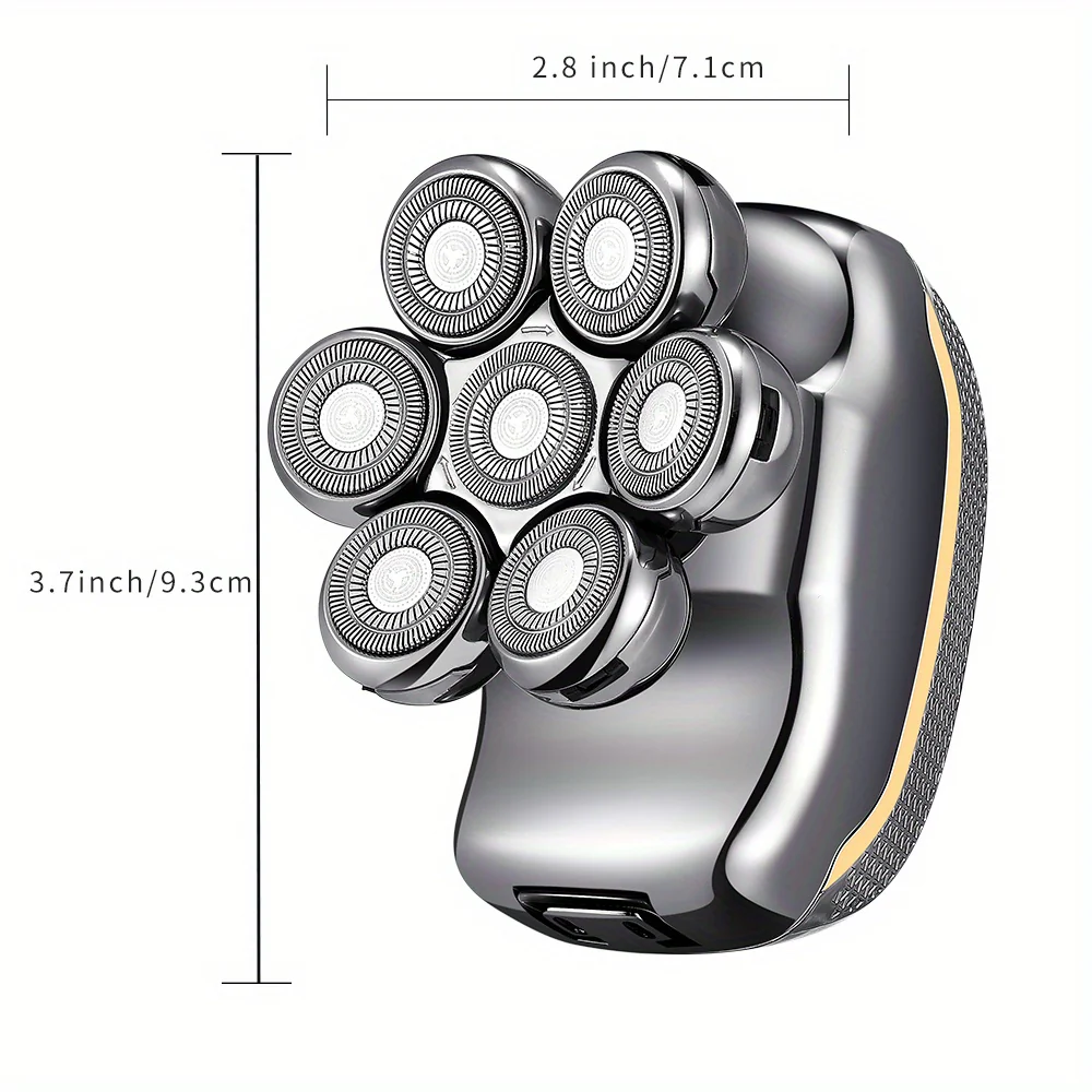 Men'S Electric Head Shaver Razor - Rechargeable Cordless Hair Shaving Razors for Bald Man 6 in 1 Wet Dry Beard Trimmer Body Hair Cutting Clipper Grooming Kit 7 Rotary Heads (Gray) - Power Supply: USB Charging (built-in Batter - Image 8
