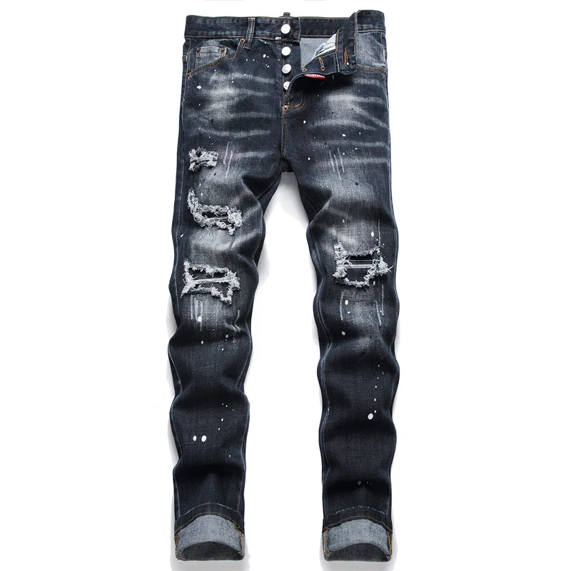 Men's Fashion Ripped Jeans High Quality Luxury Brand Men Slim Fit Fashion Small Foot Blue Pants Male Stretch Skinny Jeans 54 - Image 3