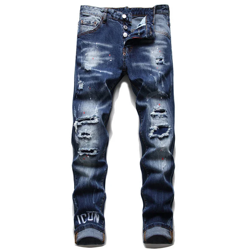 Men's Fashion Ripped Jeans High Quality Luxury Brand Men Slim Fit Fashion Small Foot Blue Pants Male Stretch Skinny Jeans 54 - Image 4