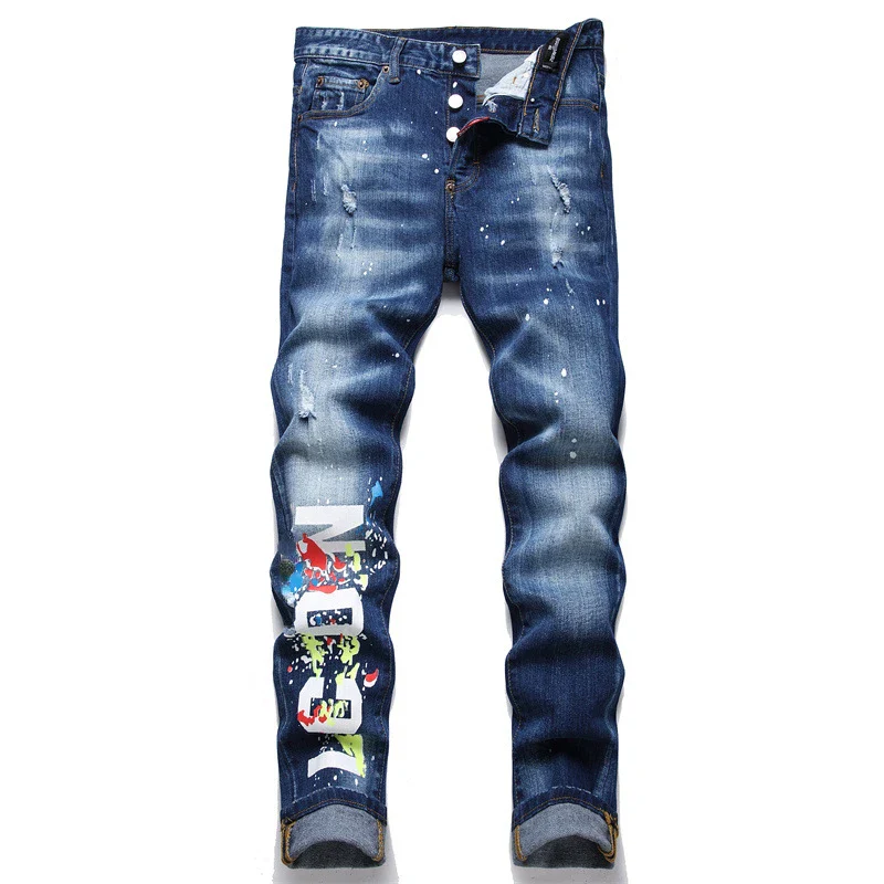 Men's Fashion Ripped Jeans High Quality Luxury Brand Men Slim Fit Fashion Small Foot Blue Pants Male Stretch Skinny Jeans 54 - Image 5