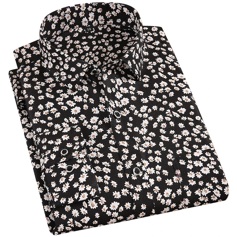 Men's Floral Print Shirts Long Sleeve Casual Shirts Flower Printing Polyester Thin Hawaiian Slim Fit Dress Shirt Men Clothing - Image 3