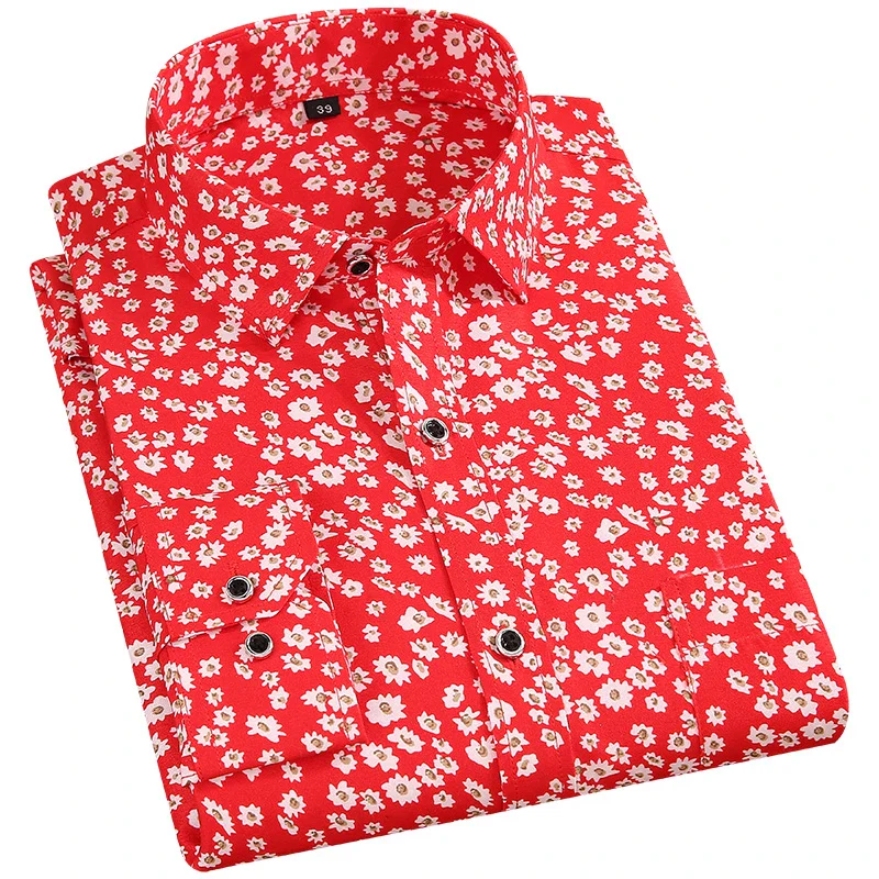 Men's Floral Print Shirts Long Sleeve Casual Shirts Flower Printing Polyester Thin Hawaiian Slim Fit Dress Shirt Men Clothing - Image 7