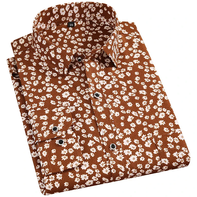 Men's Floral Print Shirts Long Sleeve Casual Shirts Flower Printing Polyester Thin Hawaiian Slim Fit Dress Shirt Men Clothing - Image 9