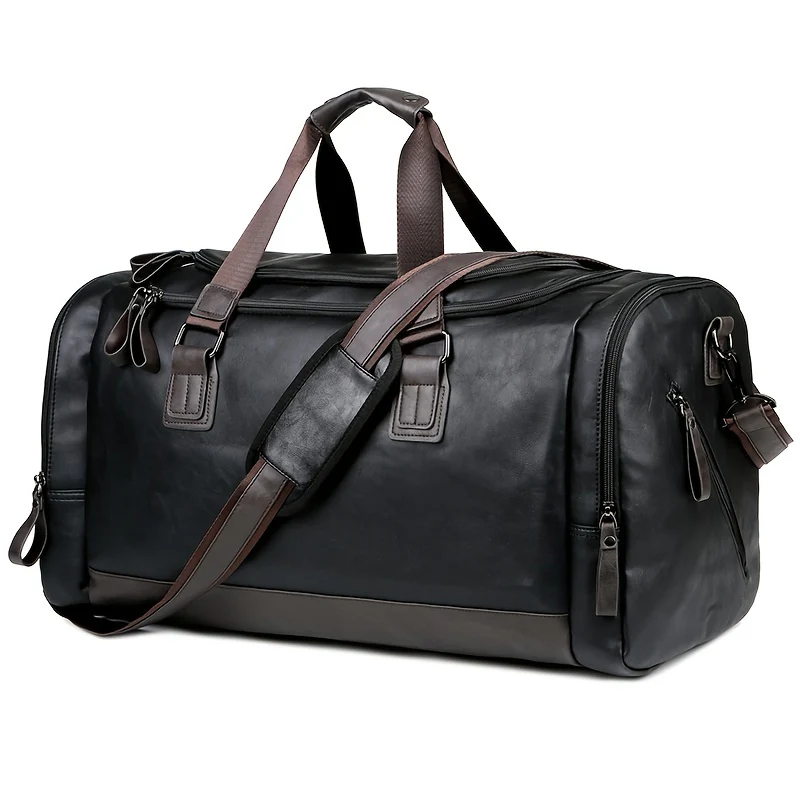 Men'S Genuine Travel Duffel Bag - Adjustable Shoulder Straps, Multiple Compartments, Durable & Stylish for Weekends, Trips & Daily Use (Black), Luggage for Travel, Secure Zipper Closure
