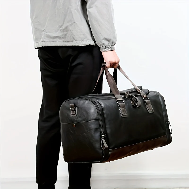 Men'S Genuine Travel Duffel Bag - Adjustable Shoulder Straps, Multiple Compartments, Durable & Stylish for Weekends, Trips & Daily Use (Black), Luggage for Travel, Secure Zipper Closure - Image 2