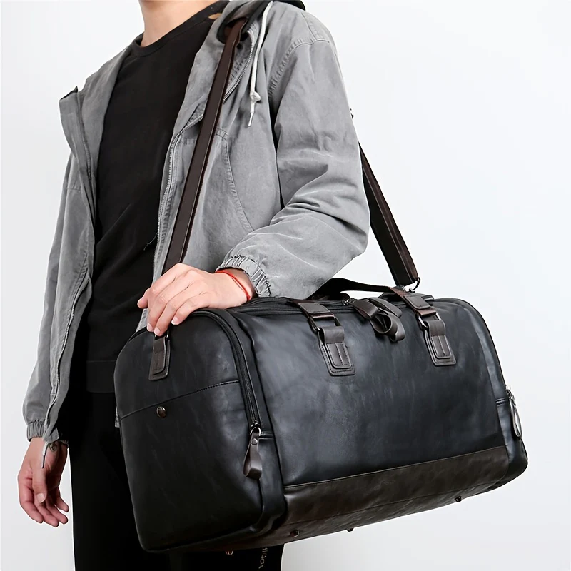 Men'S Genuine Travel Duffel Bag - Adjustable Shoulder Straps, Multiple Compartments, Durable & Stylish for Weekends, Trips & Daily Use (Black), Luggage for Travel, Secure Zipper Closure - Image 3
