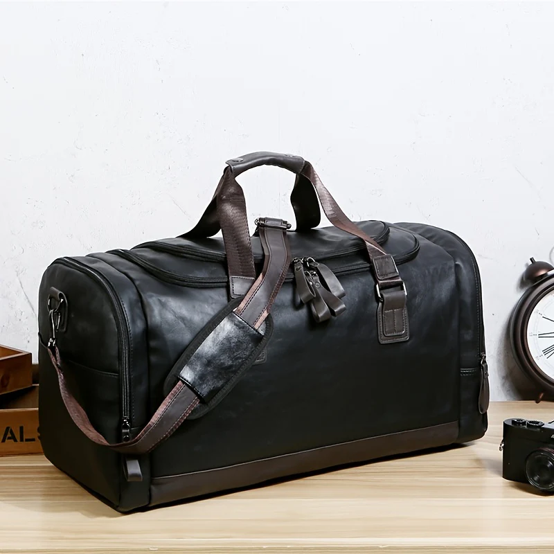 Men'S Genuine Travel Duffel Bag - Adjustable Shoulder Straps, Multiple Compartments, Durable & Stylish for Weekends, Trips & Daily Use (Black), Luggage for Travel, Secure Zipper Closure - Image 4