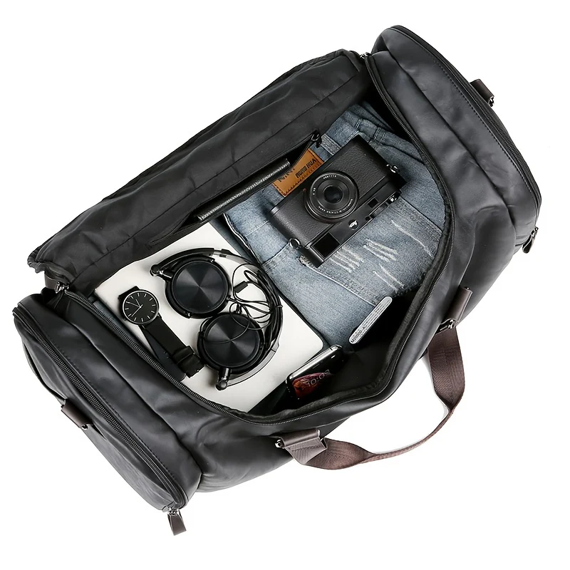 Men'S Genuine Travel Duffel Bag - Adjustable Shoulder Straps, Multiple Compartments, Durable & Stylish for Weekends, Trips & Daily Use (Black), Luggage for Travel, Secure Zipper Closure - Image 5
