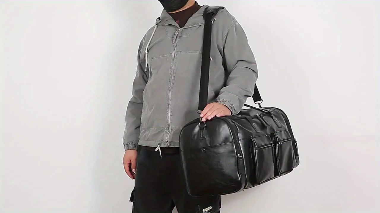 Men'S Genuine Travel Duffel Bag - Adjustable Shoulder Straps, Multiple Compartments, Durable & Stylish for Weekends, Trips & Daily Use (Black), Luggage for Travel, Secure Zipper Closure - Image 8