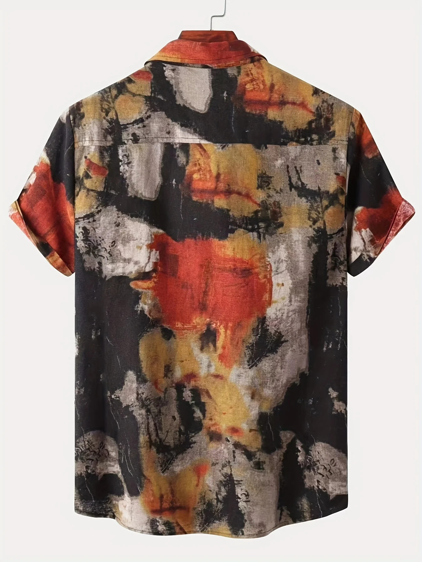 Mens Geometric Pattern Retro Oil Painting Style Short Sleeve Lapel Shirt - Comfy Casual Button Down Shirt for Summer Holiday - Cotton Blend, Non-Stretch, Regular Fit, All-Season Wear - Image 2