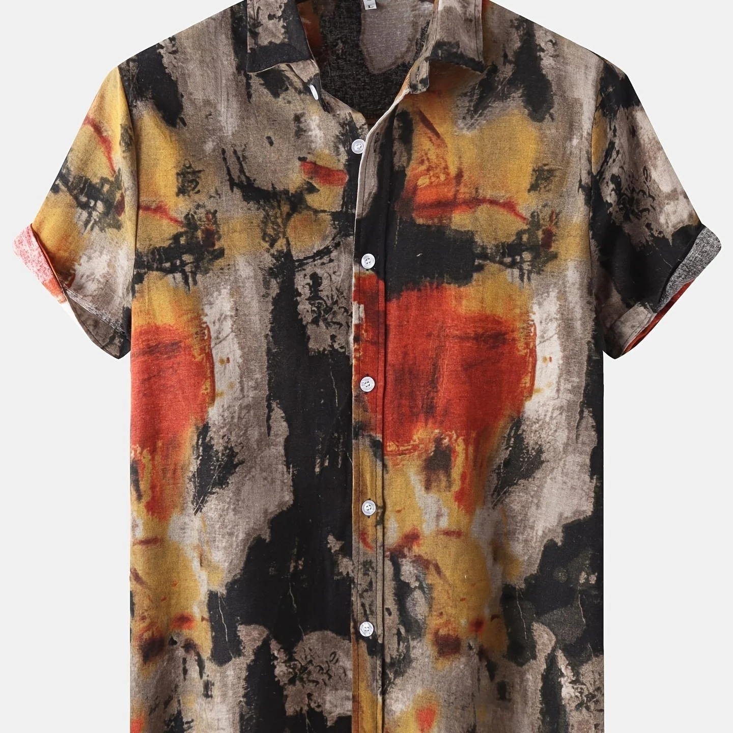 Mens Geometric Pattern Retro Oil Painting Style Short Sleeve Lapel Shirt - Comfy Casual Button Down Shirt for Summer Holiday - Cotton Blend, Non-Stretch, Regular Fit, All-Season Wear - Image 6