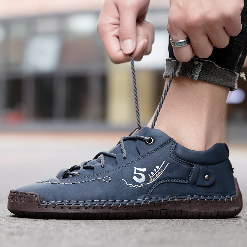Men's Handmade Stitching Casual Shoes Flats Outdoor Walking Sneakers - Image 5