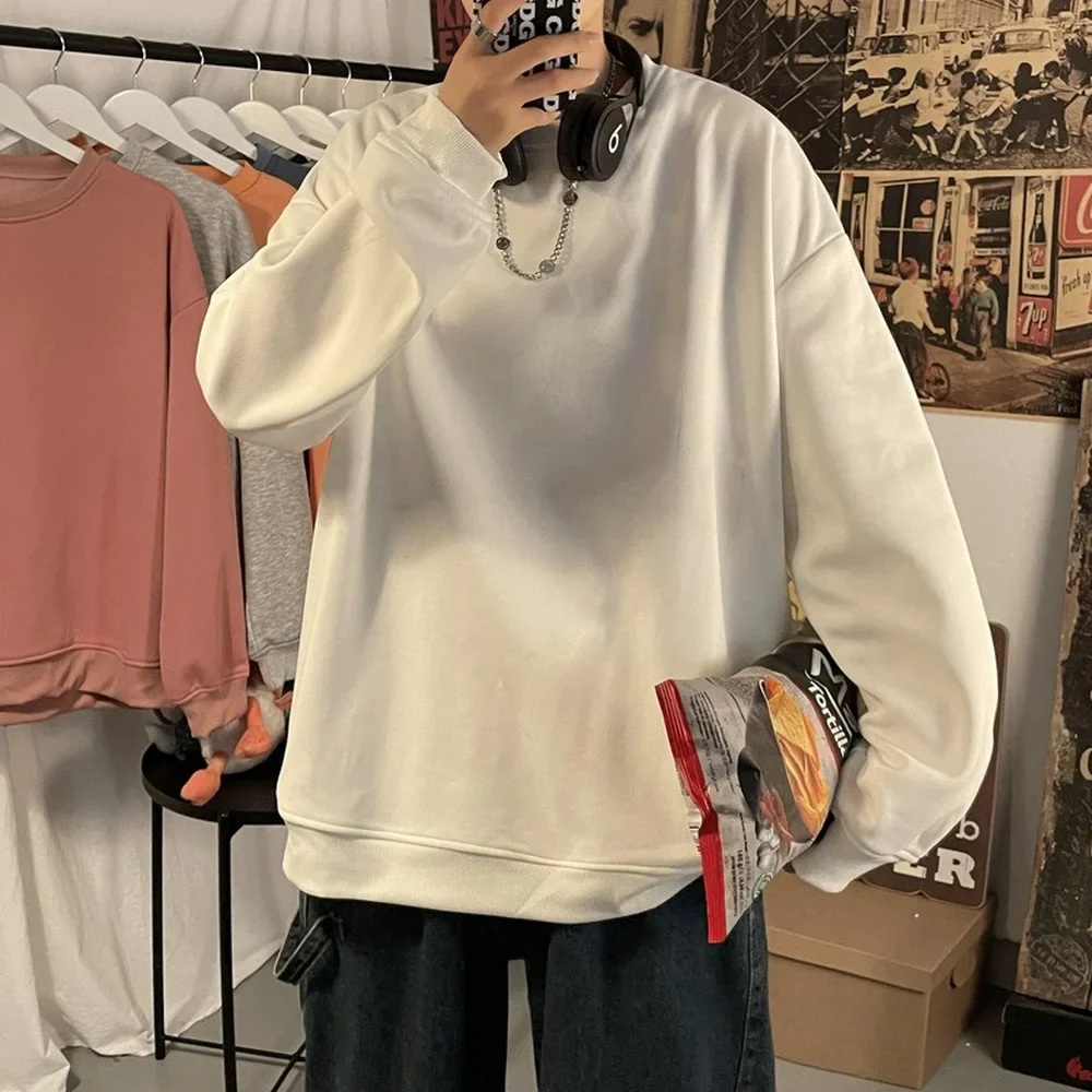 Mens Harajuku Sweatshirts Men's Autumn Pullovers Korean Solid Color Men Casual Hoodie O Neck Basic Tops Hip Hop Streetwear - Image 3