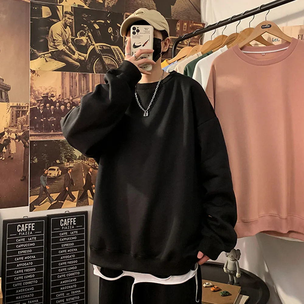 Mens Harajuku Sweatshirts Men's Autumn Pullovers Korean Solid Color Men Casual Hoodie O Neck Basic Tops Hip Hop Streetwear - Image 4