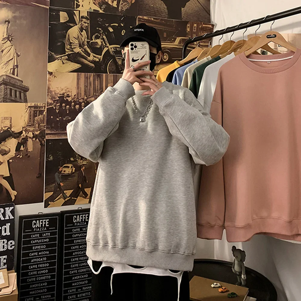 Mens Harajuku Sweatshirts Men's Autumn Pullovers Korean Solid Color Men Casual Hoodie O Neck Basic Tops Hip Hop Streetwear - Image 5