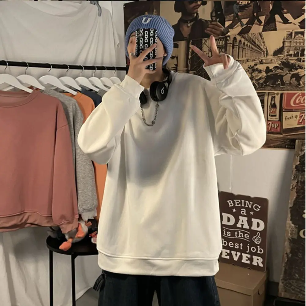 Mens Harajuku Sweatshirts Men's Autumn Pullovers Korean Solid Color Men Casual Hoodie O Neck Basic Tops Hip Hop Streetwear - Image 6