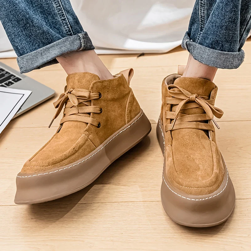 Men's High-top Boots in Solid Colors Flat Heels and Lace-up A Trendy Brand Design for The Four Seasons Fashion Walking Boots - Image 4