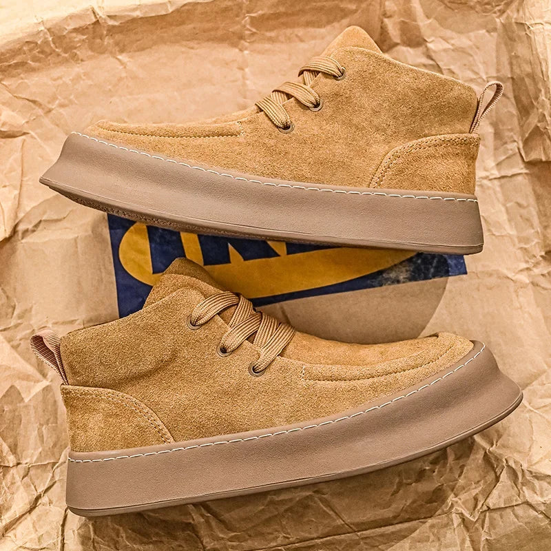 Men's High-top Boots in Solid Colors Flat Heels and Lace-up A Trendy Brand Design for The Four Seasons Fashion Walking Boots - Image 5