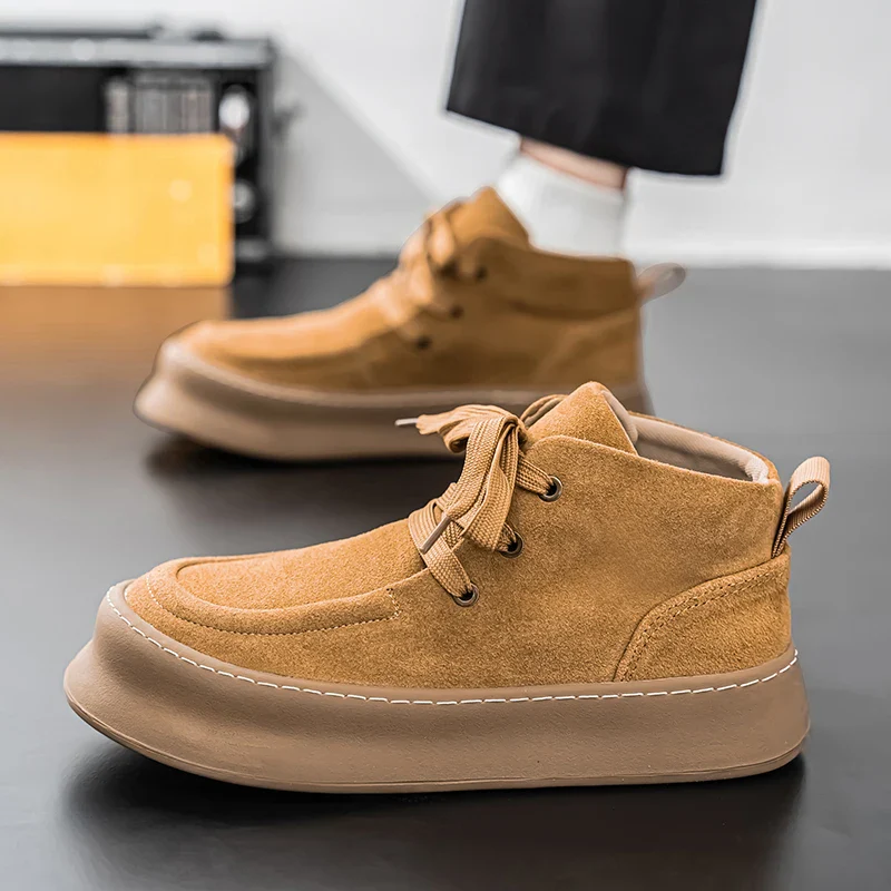 Men's High-top Boots in Solid Colors Flat Heels and Lace-up A Trendy Brand Design for The Four Seasons Fashion Walking Boots - Image 6