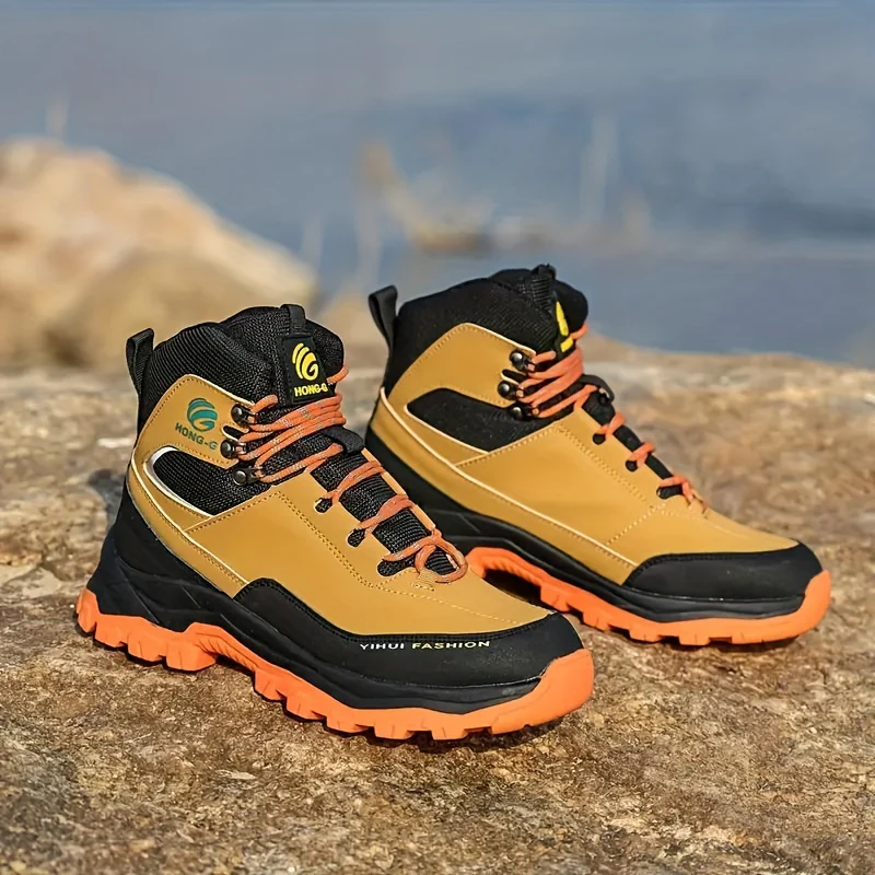 Men's High Top Color Block Steel Toe & Puncture Proof Work Boots, Comfy Non Slip Durable Rubber Sole Lace Up Shoes, Men's Footwear - Image 7