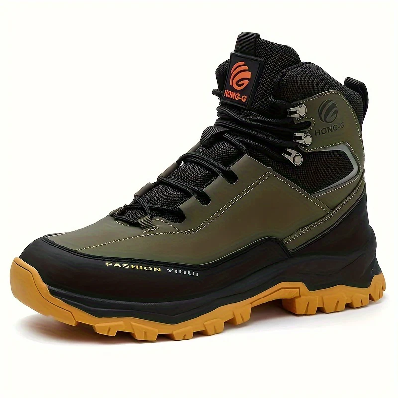 Men's High Top Color Block Steel Toe & Puncture Proof Work Boots, Comfy Non Slip Durable Rubber Sole Lace Up Shoes, Men's Footwear - Image 9