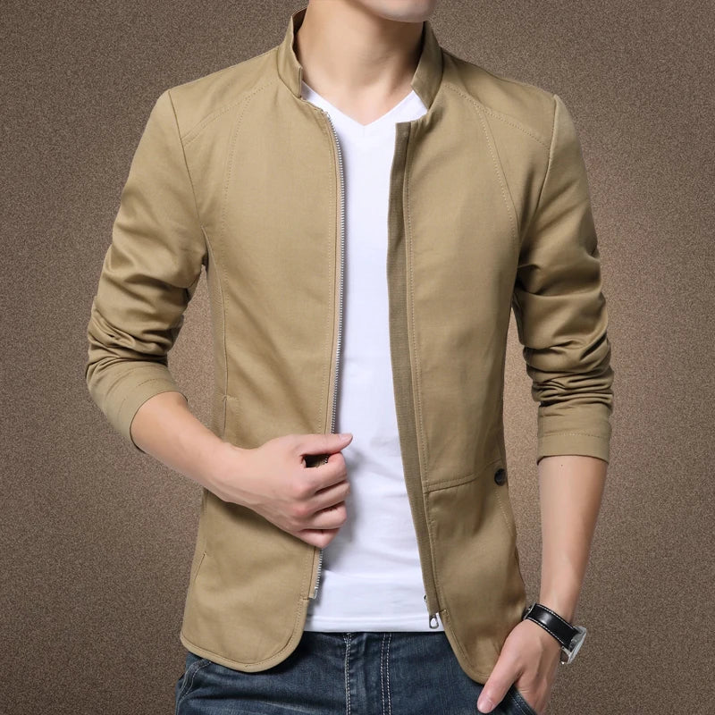 Mens Jacket Fashion Standing Collar Jacket Coats Men Slim Fit Business Casual Male Jackets Men Clothing Plus Size M-5XL Solid - Image 3