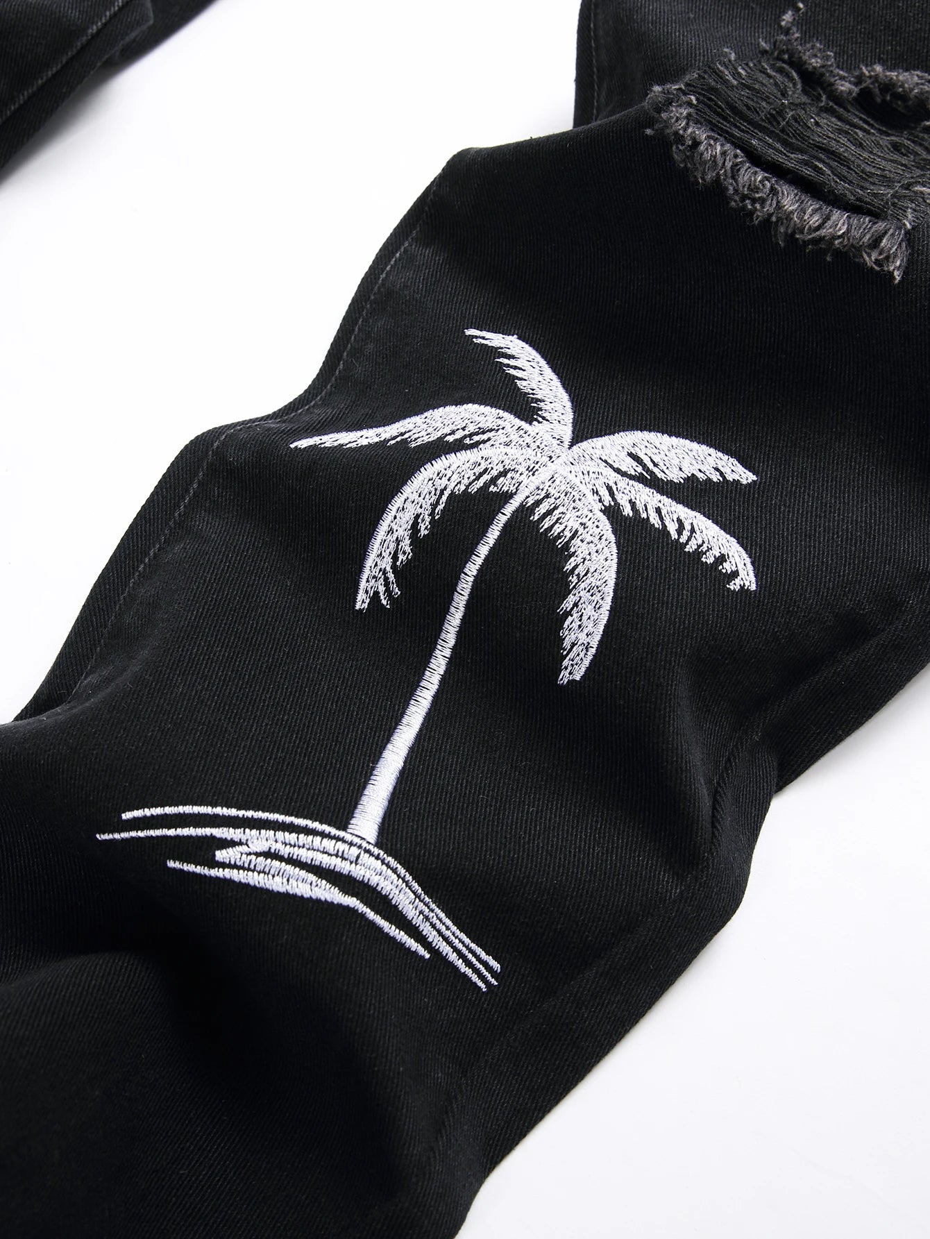 Men's Jeans Black Denim Pants Straight Leg Comfort Mid Waist White Embroidery Casual Streetwear Spring Slim Fit Trousers - Image 4