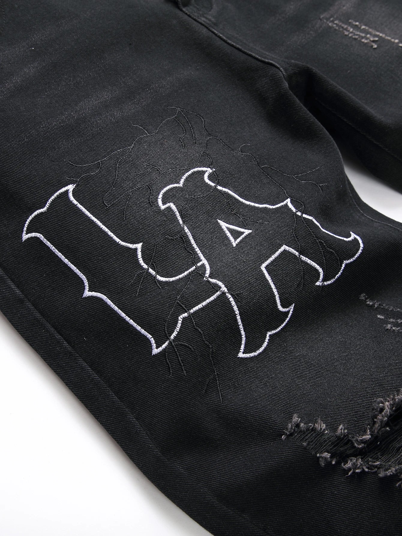 Men's Jeans Black Denim Pants Straight Leg Comfort Mid Waist White Embroidery Casual Streetwear Spring Slim Fit Trousers - Image 5