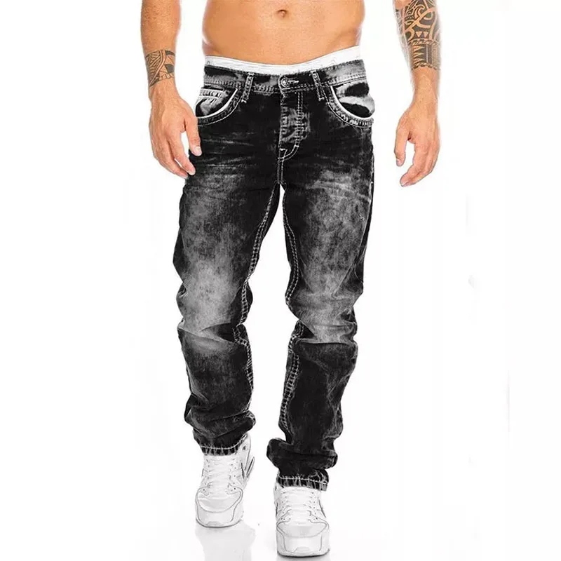 Mens Jeans Brands Straight Stretch Slim Jean Homme Pantalones Hombre Casual Pants Denim Trousers Baggy Jeans Black Blue - Image 3