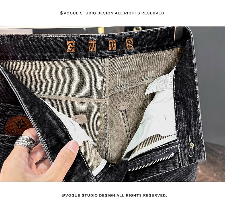 Men's Jeans Casual Long Straight Stretch Denim Pants Autumn Winter Classic Belted Jeans Korean Fashion Blue Black Jean Trousers - Image 11