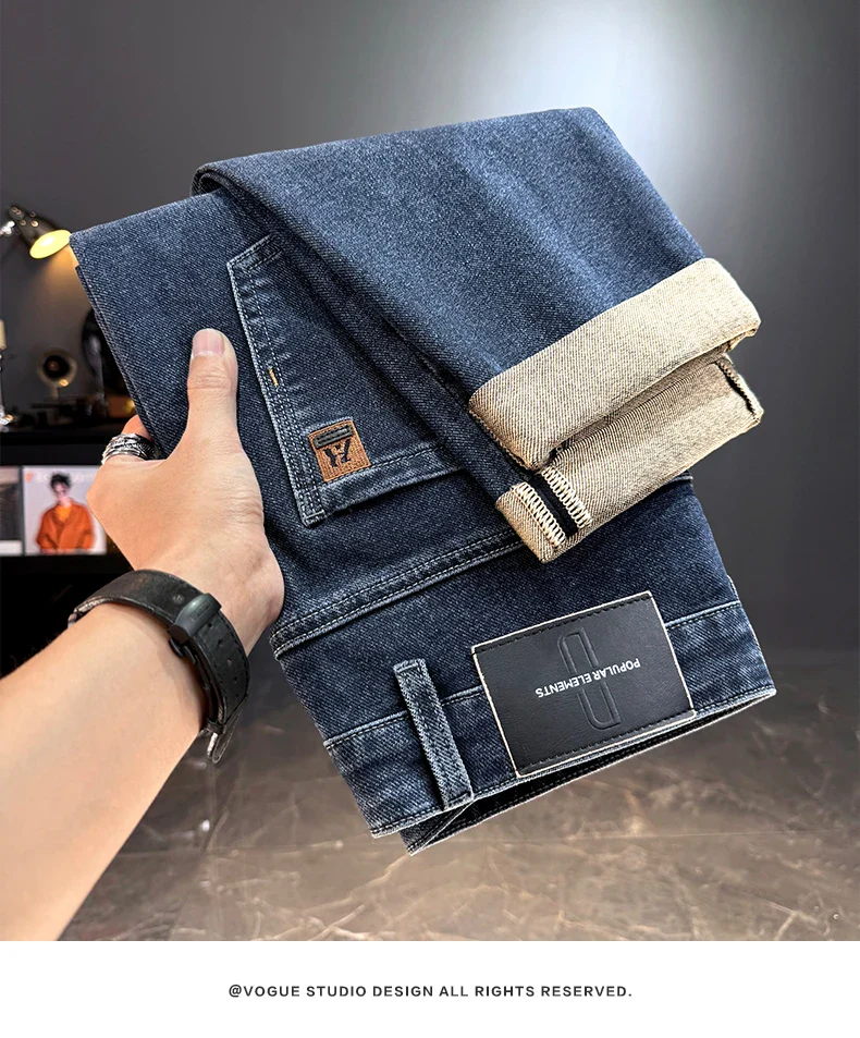 Men's Jeans Casual Long Straight Stretch Denim Pants Autumn Winter Classic Belted Jeans Korean Fashion Blue Black Jean Trousers - Image 12