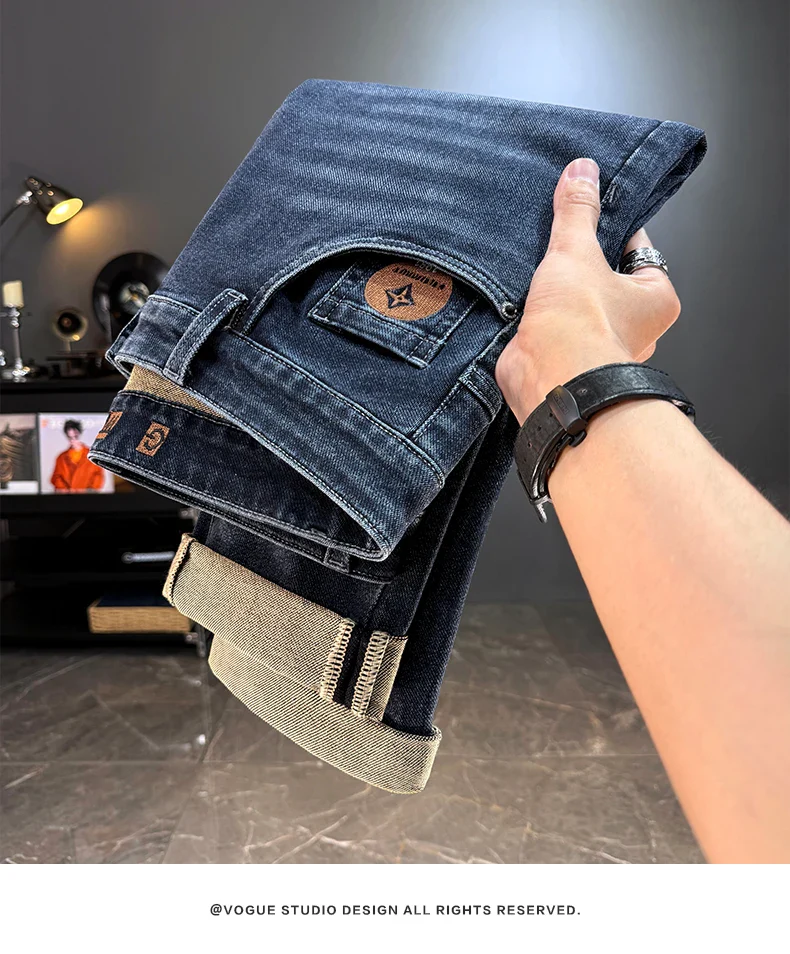 Men's Jeans Casual Long Straight Stretch Denim Pants Autumn Winter Classic Belted Jeans Korean Fashion Blue Black Jean Trousers - Image 13