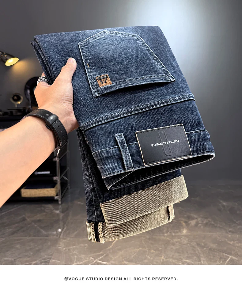 Men's Jeans Casual Long Straight Stretch Denim Pants Autumn Winter Classic Belted Jeans Korean Fashion Blue Black Jean Trousers - Image 14