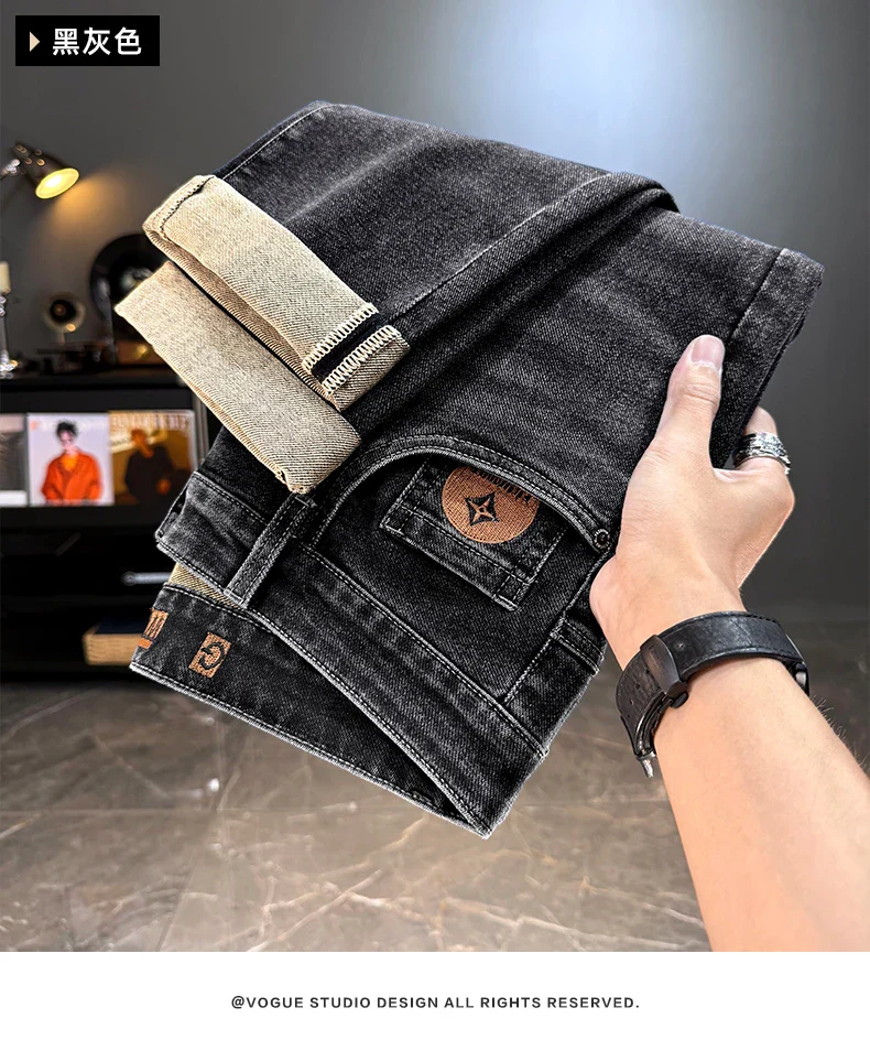 Men's Jeans Casual Long Straight Stretch Denim Pants Autumn Winter Classic Belted Jeans Korean Fashion Blue Black Jean Trousers - Image 15