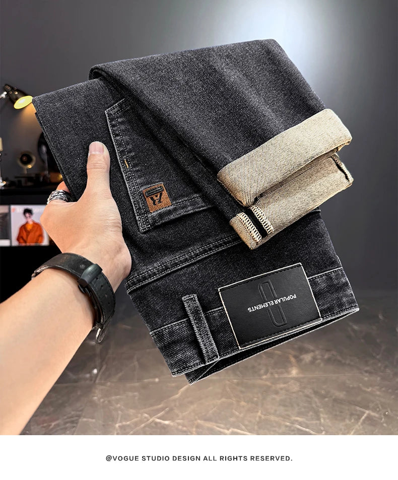 Men's Jeans Casual Long Straight Stretch Denim Pants Autumn Winter Classic Belted Jeans Korean Fashion Blue Black Jean Trousers - Image 16
