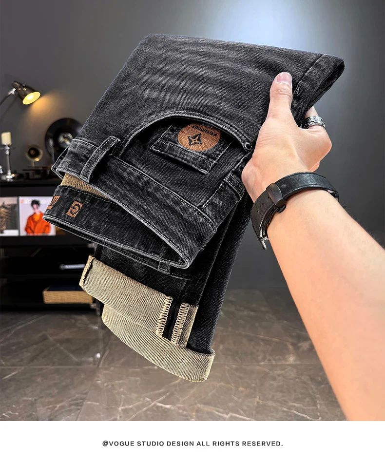 Men's Jeans Casual Long Straight Stretch Denim Pants Autumn Winter Classic Belted Jeans Korean Fashion Blue Black Jean Trousers - Image 17
