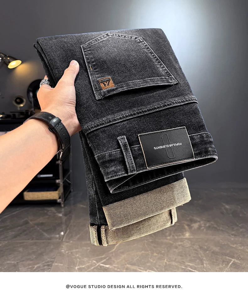 Men's Jeans Casual Long Straight Stretch Denim Pants Autumn Winter Classic Belted Jeans Korean Fashion Blue Black Jean Trousers - Image 18
