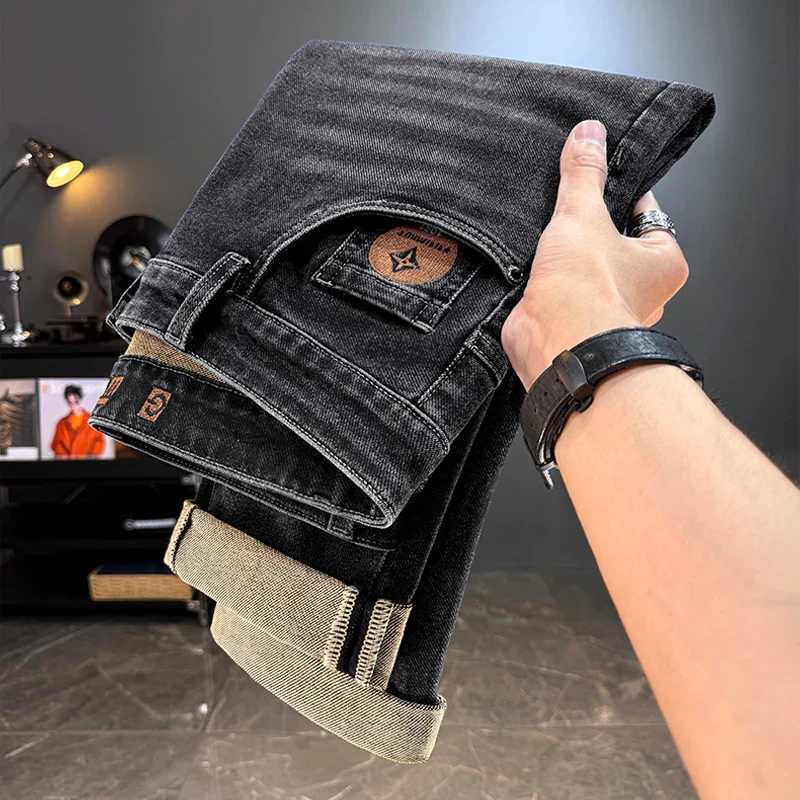 Men's Jeans Casual Long Straight Stretch Denim Pants Autumn Winter Classic Belted Jeans Korean Fashion Blue Black Jean Trousers - Image 3