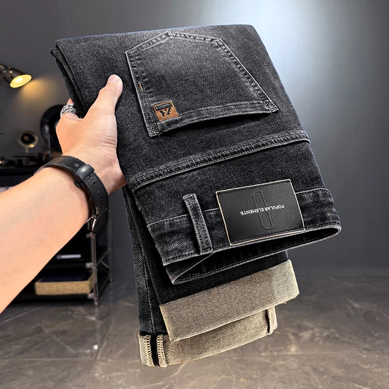 Men's Jeans Casual Long Straight Stretch Denim Pants Autumn Winter Classic Belted Jeans Korean Fashion Blue Black Jean Trousers - Image 4