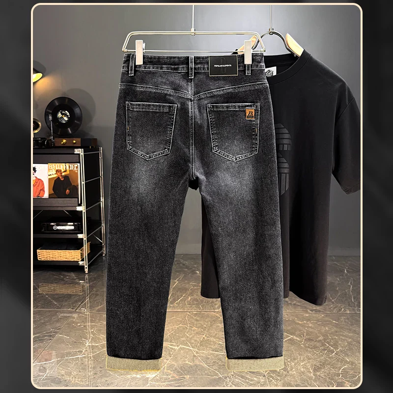 Men's Jeans Casual Long Straight Stretch Denim Pants Autumn Winter Classic Belted Jeans Korean Fashion Blue Black Jean Trousers - Image 6