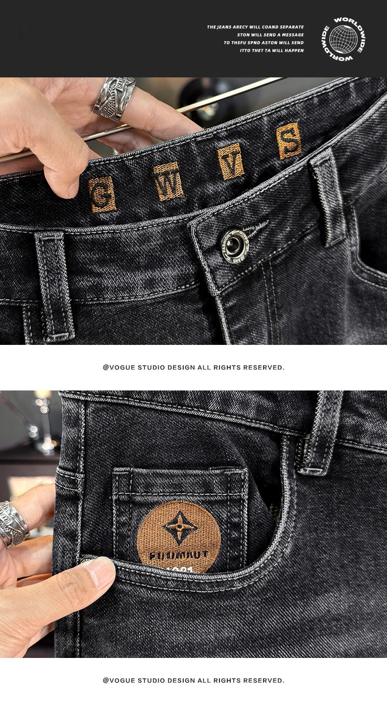 Men's Jeans Casual Long Straight Stretch Denim Pants Autumn Winter Classic Belted Jeans Korean Fashion Blue Black Jean Trousers - Image 9