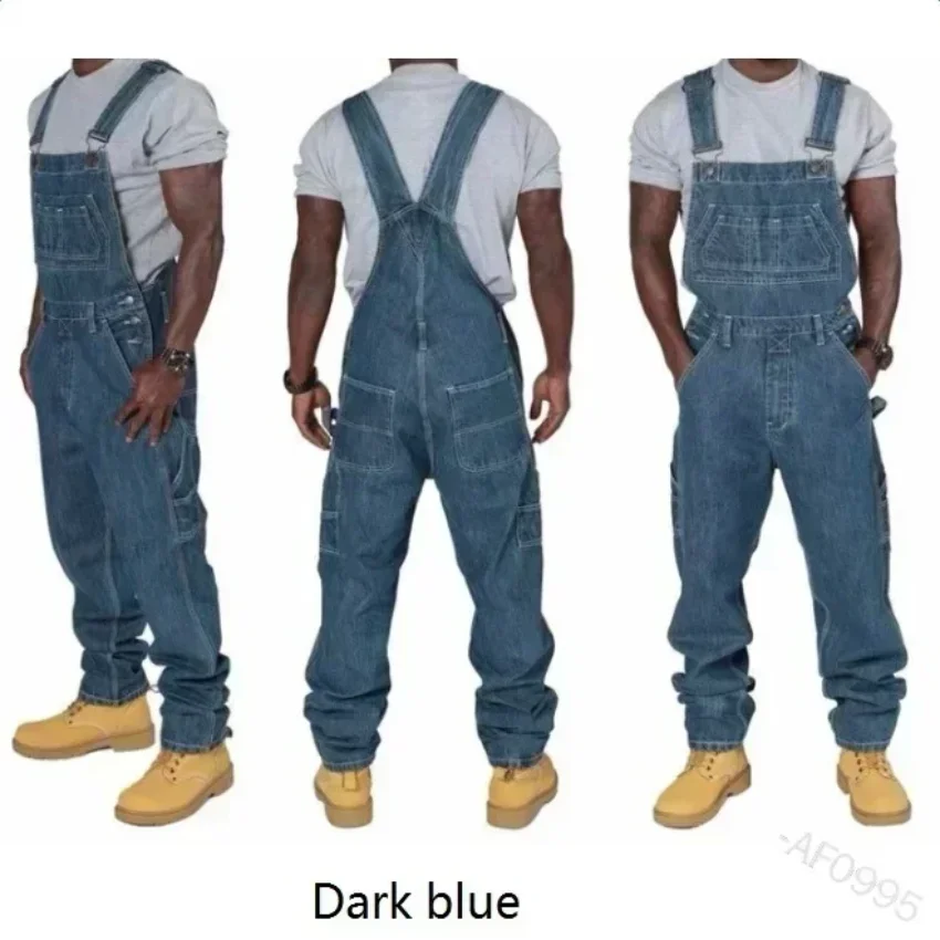 Mens Jeans Overalls Men Pockets Casual Loose Long Denim Pants Slim Splice Straight Rompers Autumn - Image 5