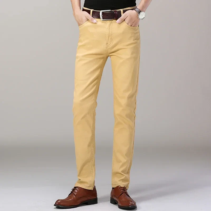 Men's Jeans Pure White Fashion Elastic Slim Youth Slimming Straight Leg Male Pants Business Casual Middle Age High End Trousers - Image 10