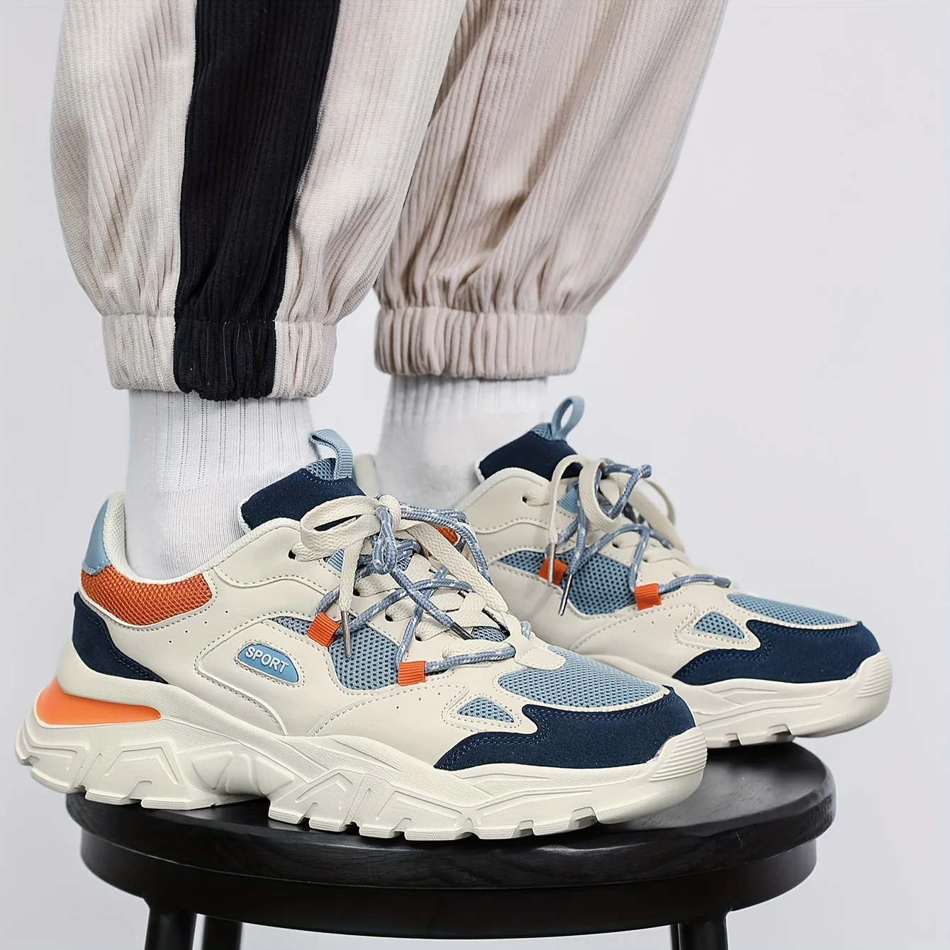 Men's Knit Breathable Chunky Shoes, Casual Lace Up Comfy Soft Sole Sneakers For Outdoor Activities, Spring And Summer, men's footwear - Image 3