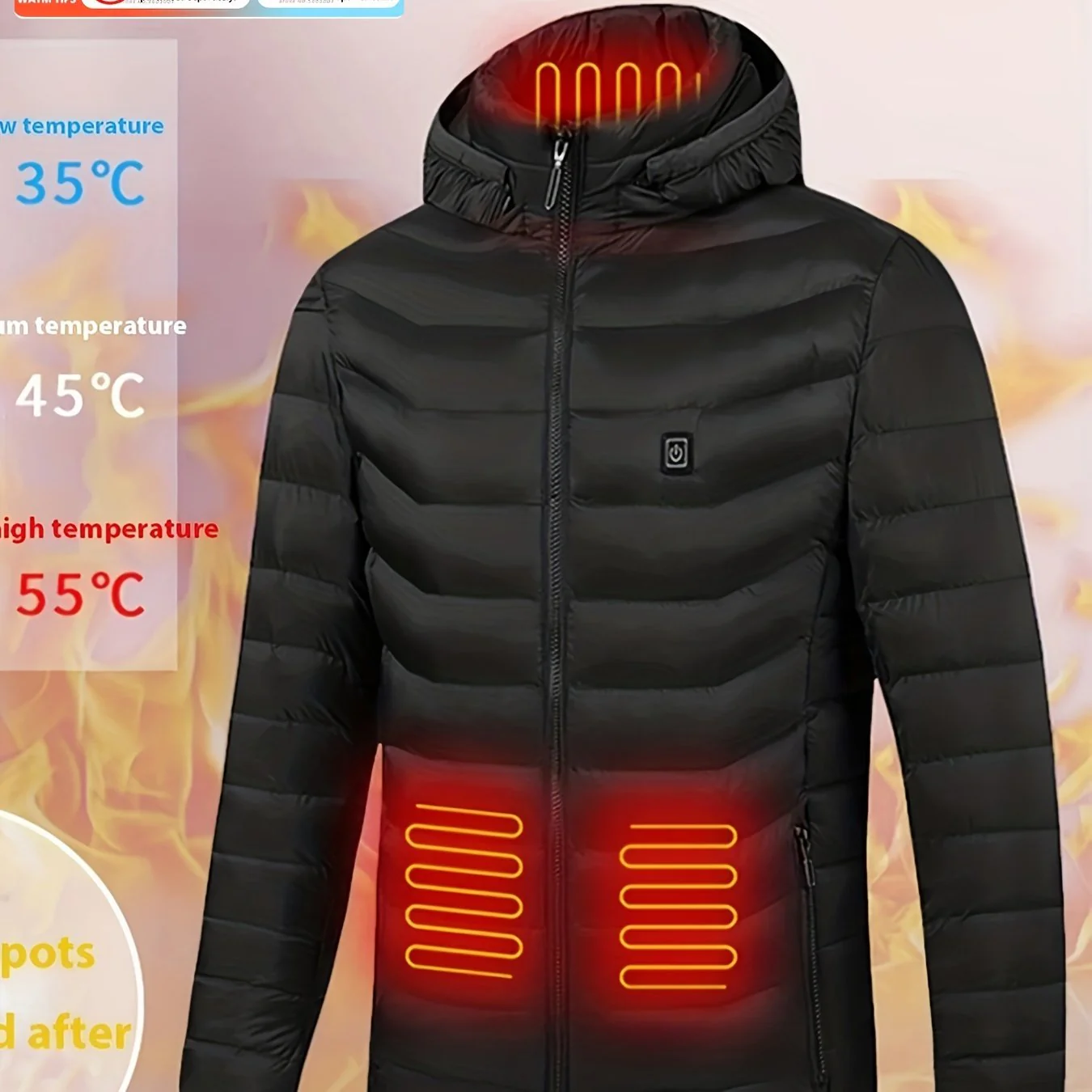Men's Lightweight Heated Jacket - USB-Powered, Quilted Winter Coat with Adjustable Temperature Control, Zip-Up Hooded Design, Long Sleeves, Outdoor Warmth (Battery Not Included), Winter Jacket - Image 11