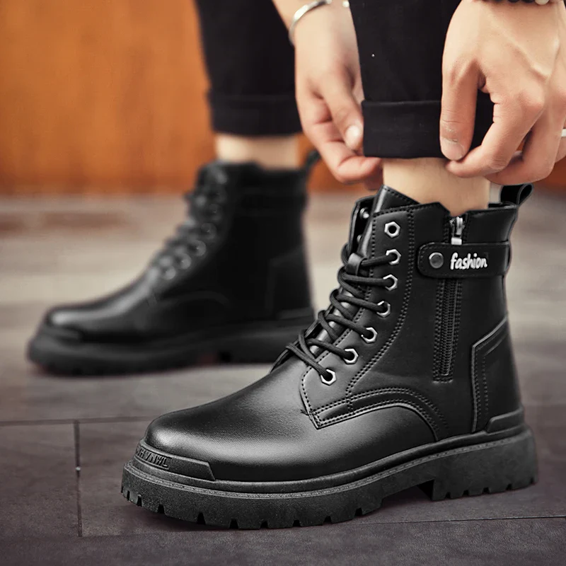 Men's new casual boots fashion versatile four season wear-resistant comfortable high top boots fashion outdoor youth work boots - Image 5